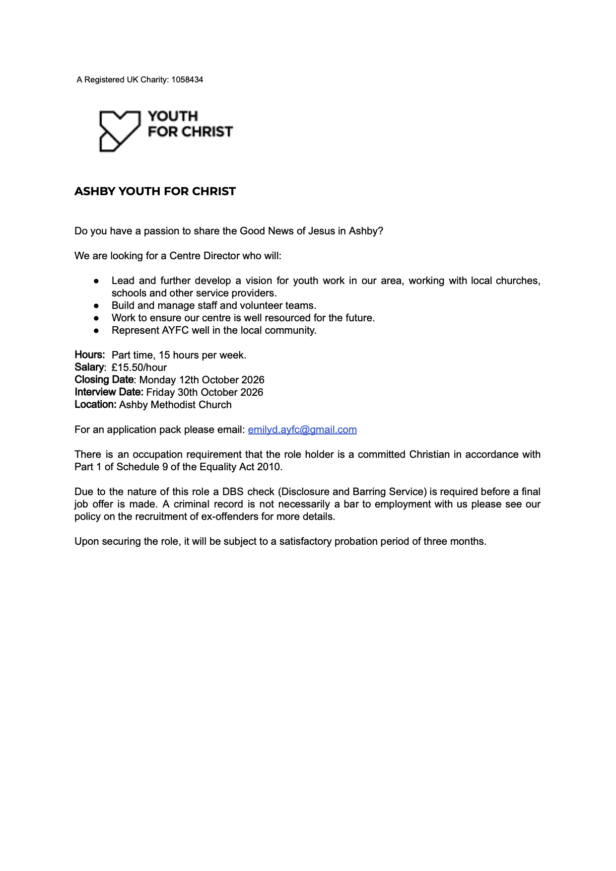 AYFC Centre Director Advert